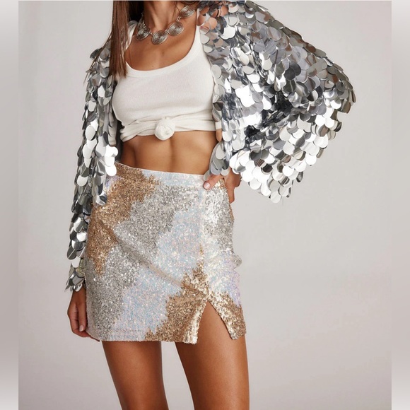 12 Tribe Ivory Multi Sequin Mini Skirt - Picture 11 of 13